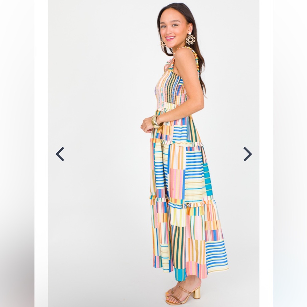 Patchwork Stripe Smock Midi, Multi - image 2